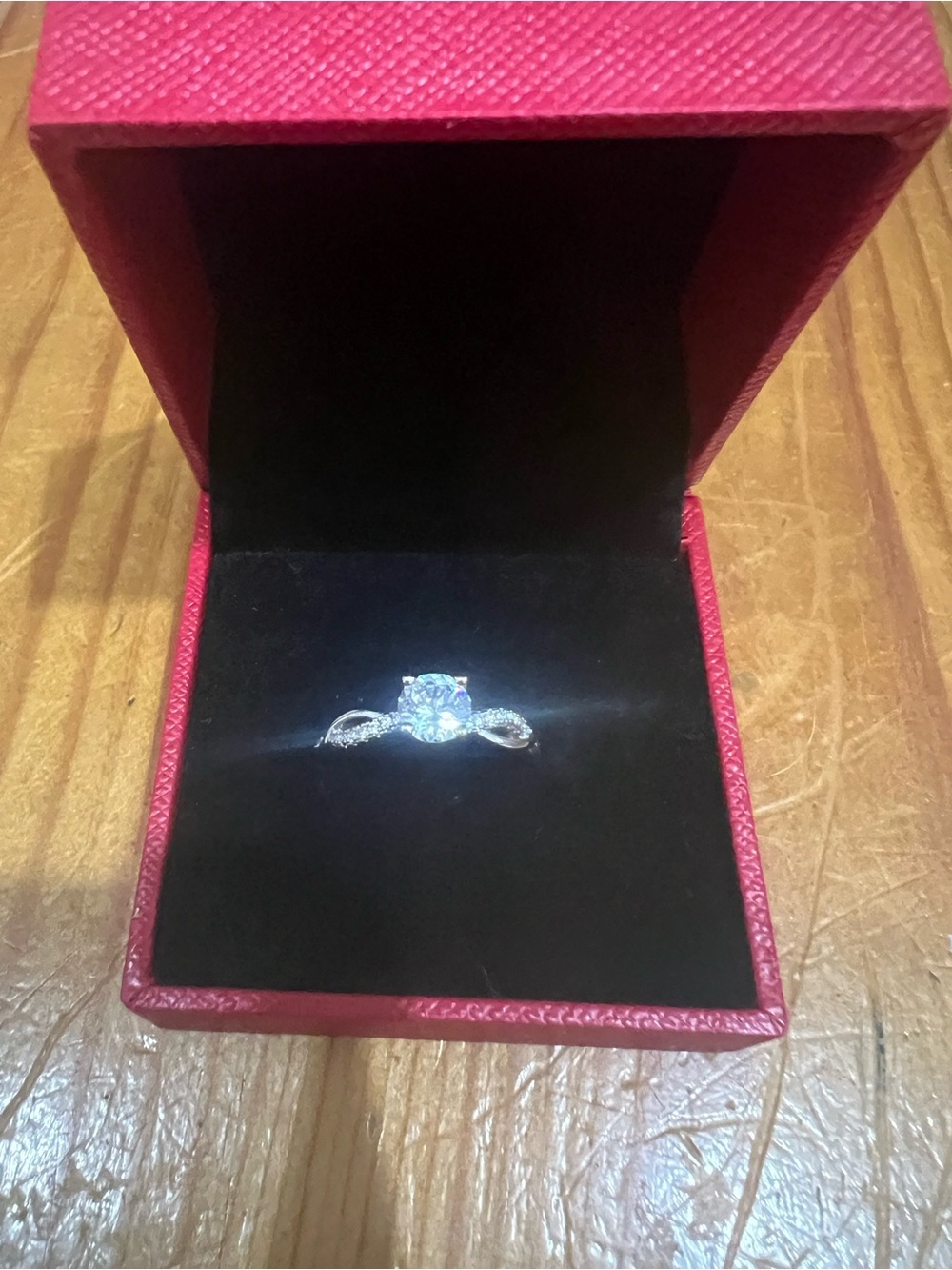 Sterling Silver Clear Cubic Zirconia Solitaire Ring in Pink Box